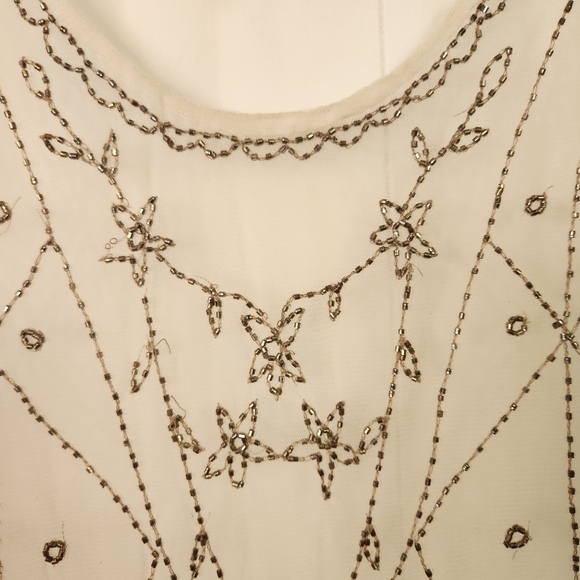 Free People Sheer Mesh Beaded Art Deco Mini Dress Sleeveless Eras Boho Large - Picture 8 of 15